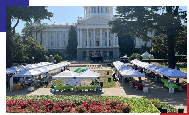 A view of the state capitol building from above.