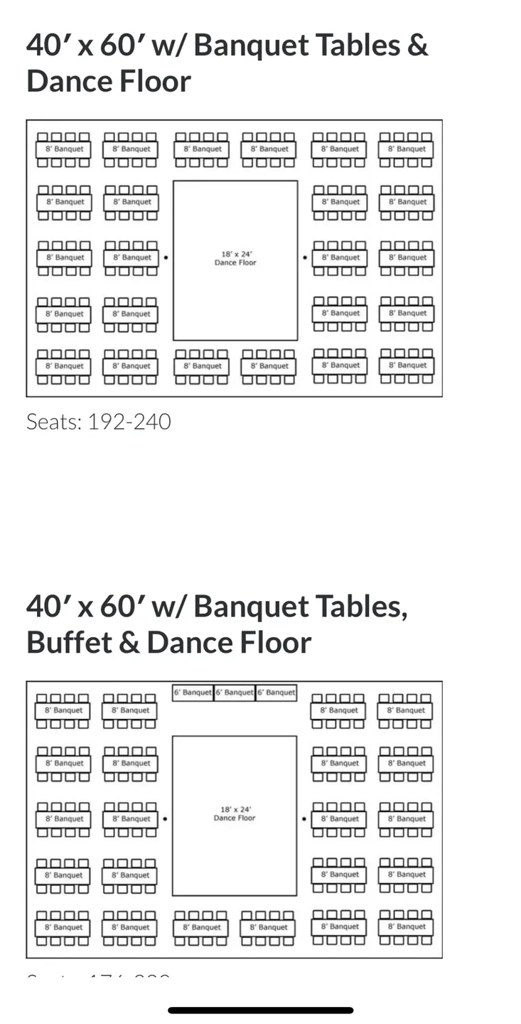 A table plan with seating for 1 0 people and banquet tables.