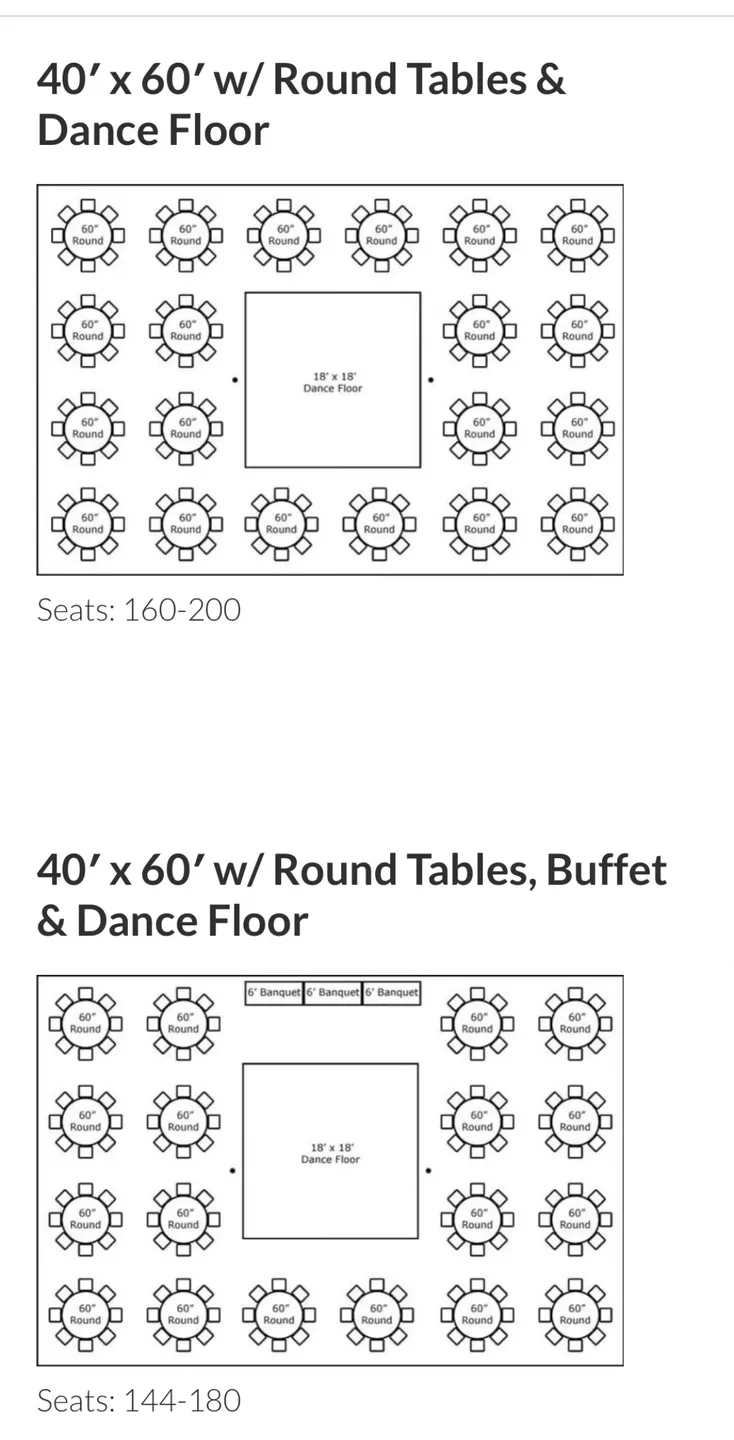 A table plan with seating for 1 6 0 people.